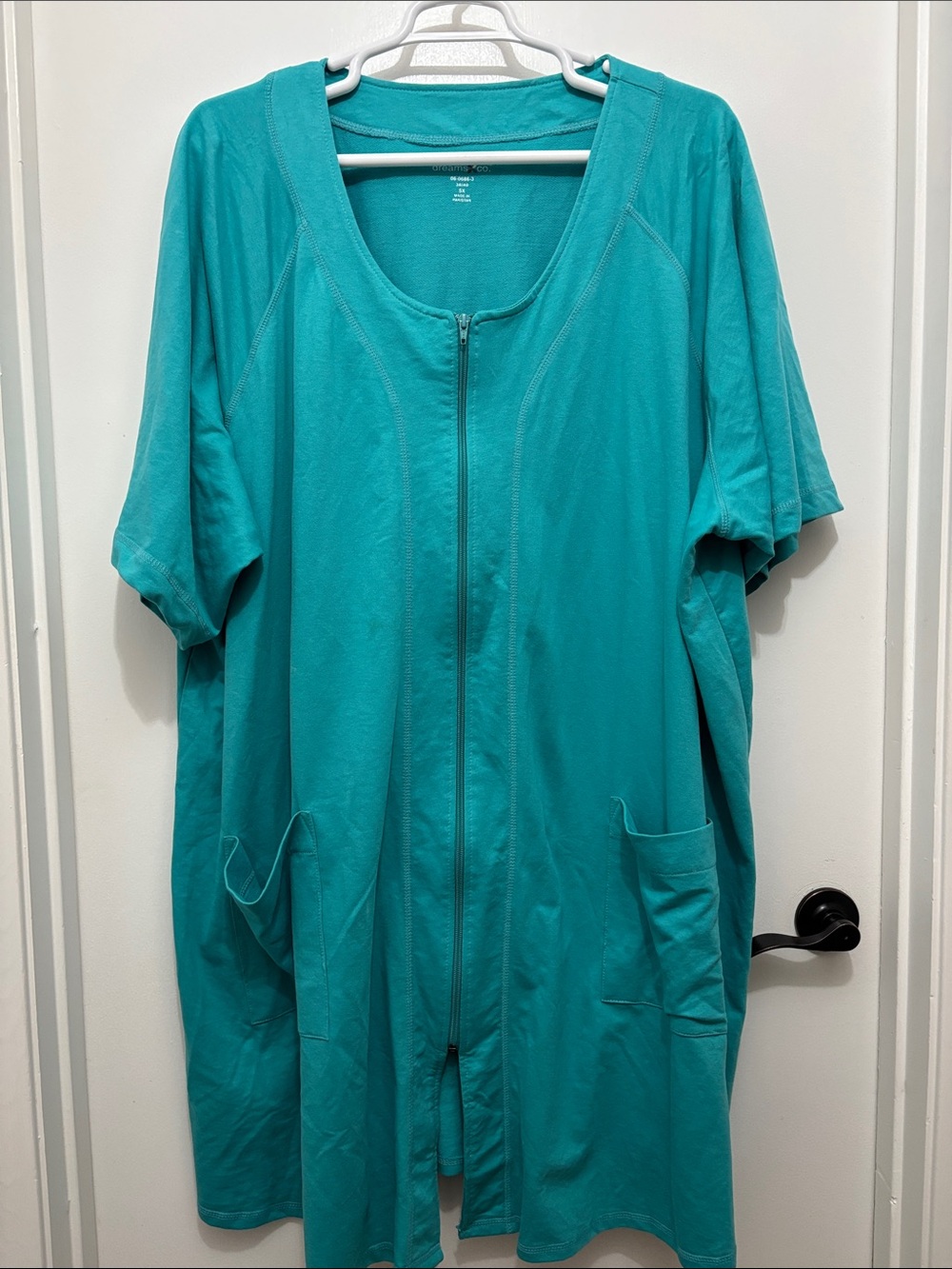 Dreams & Co House Coat Zip-Front Teal Lounge Robe with Pockets 5X